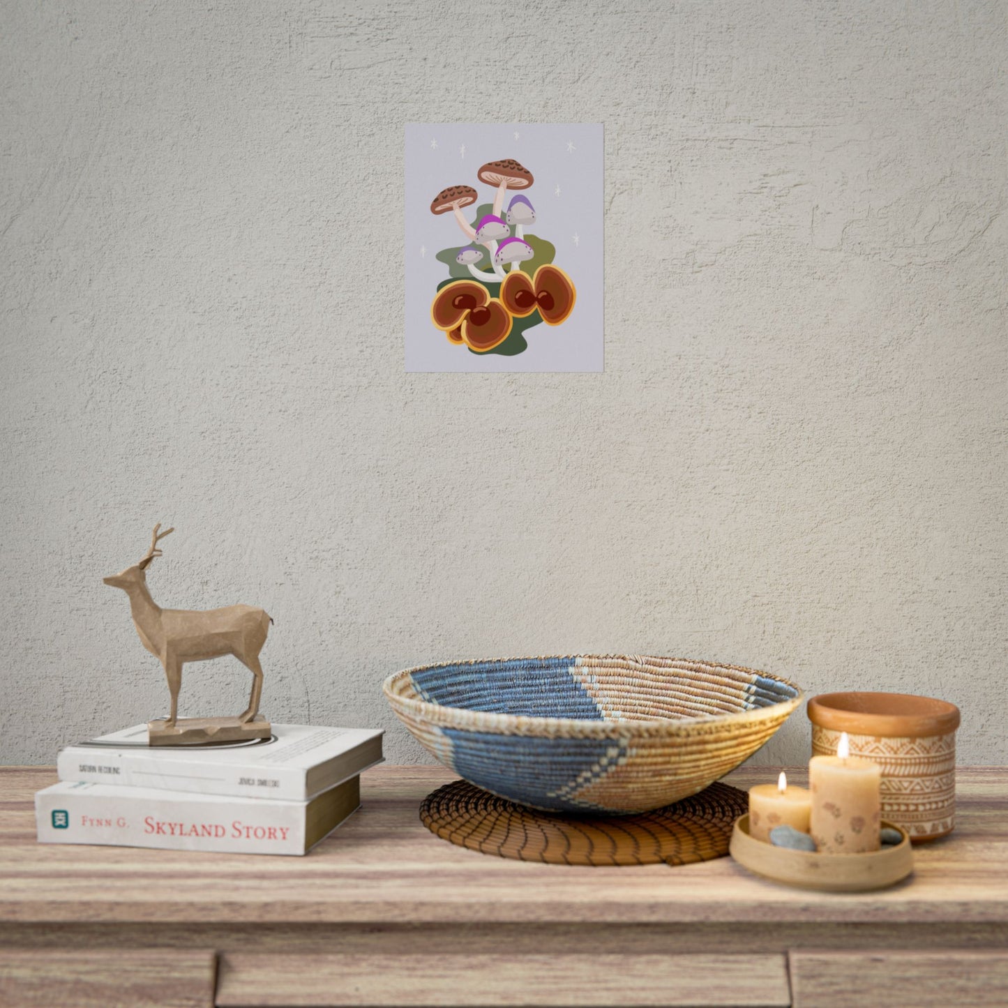 Purple Beige Glitter Mushrooms Cut-Collage Style Print