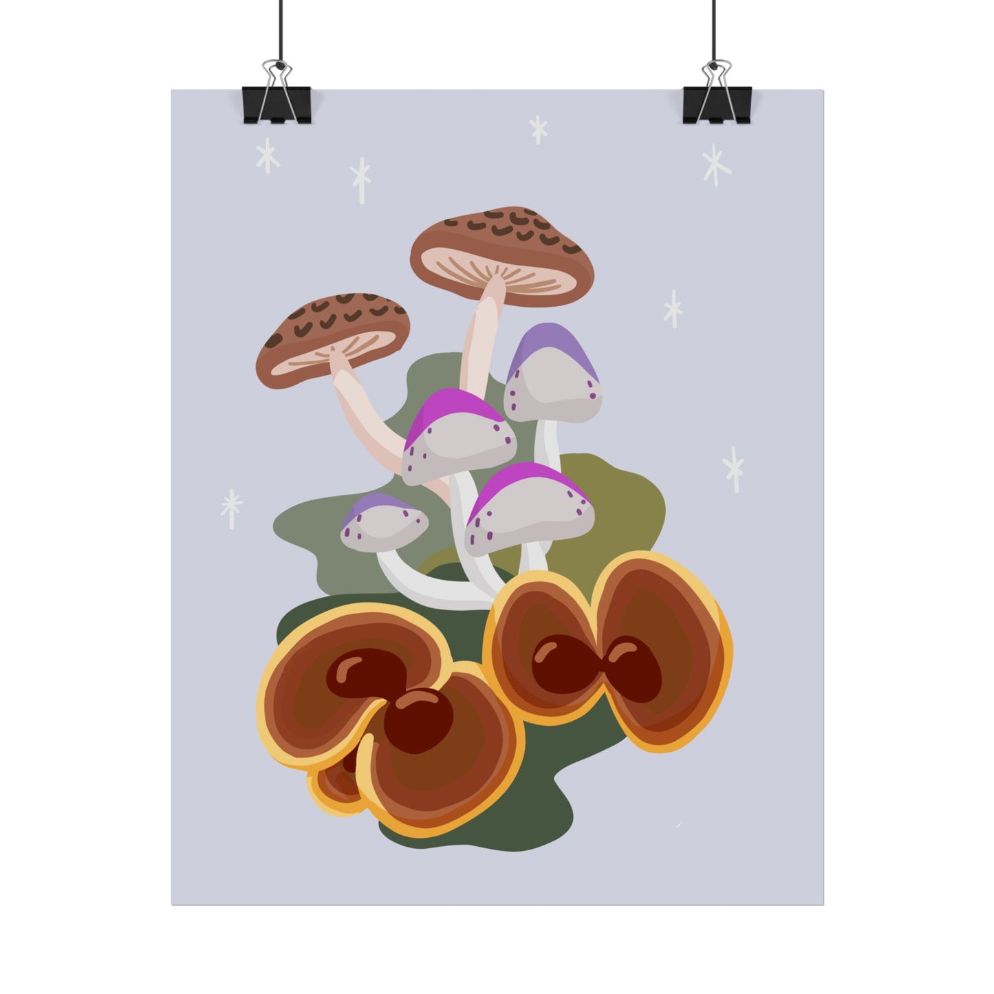 Purple Beige Glitter Mushrooms Cut-Collage Style Print