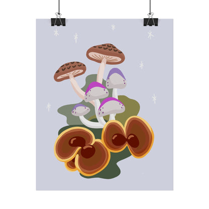 Purple Beige Glitter Mushrooms Cut-Collage Style Print