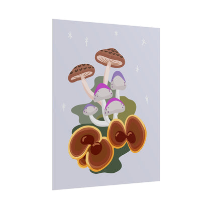 Purple Beige Glitter Mushrooms Cut-Collage Style Print