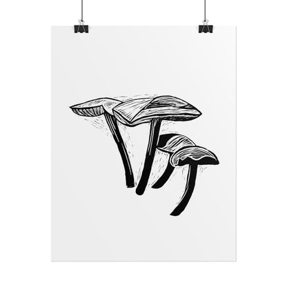 Black and White "Linocut" Mushrooms