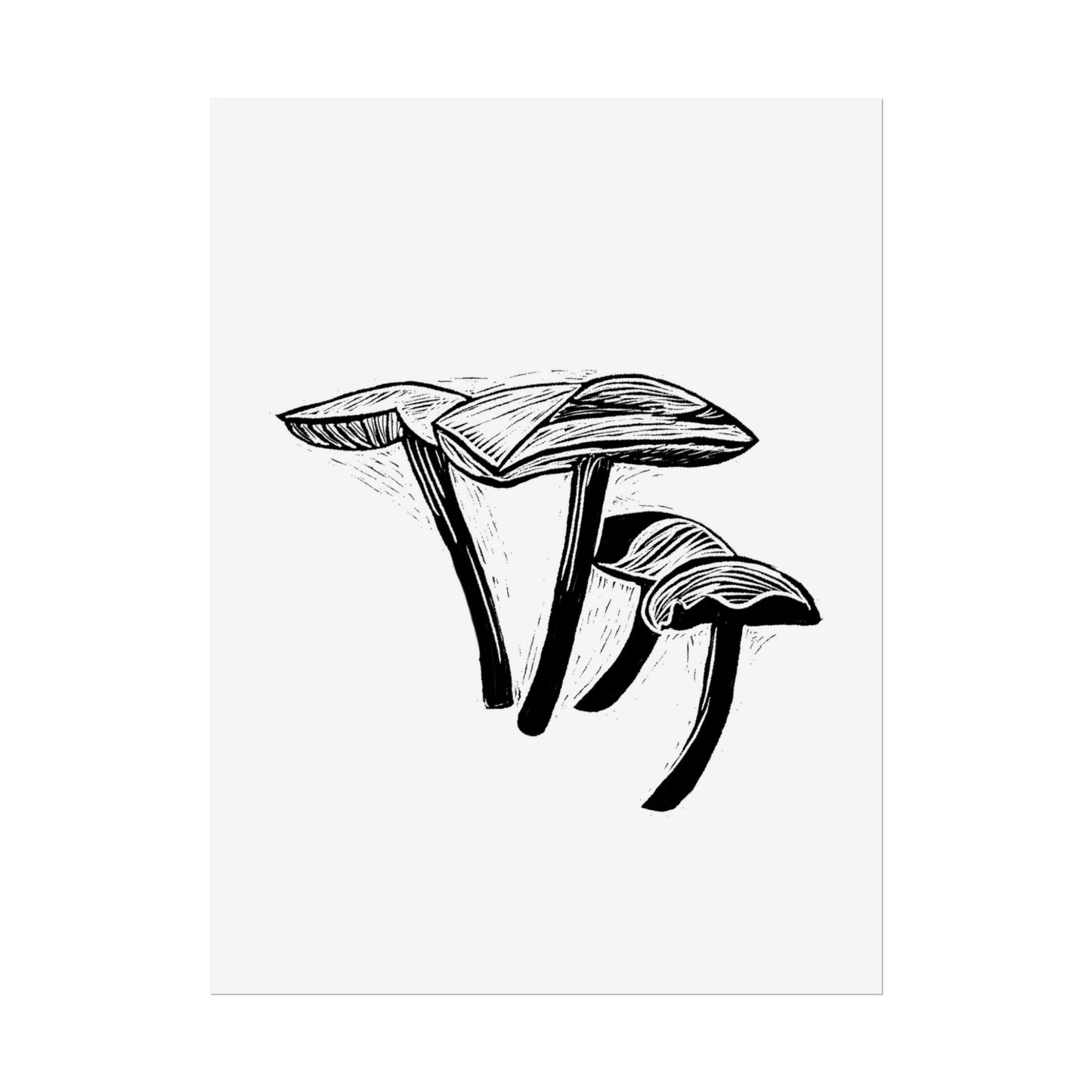 Black and White "Linocut" Mushrooms