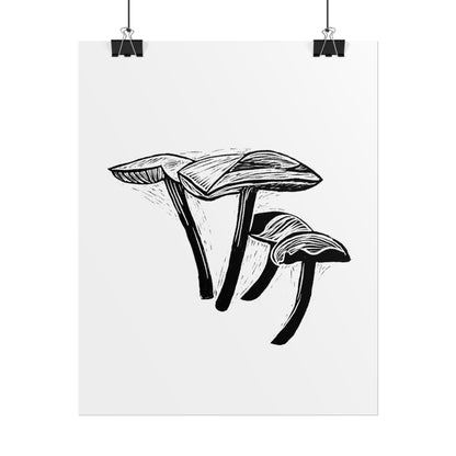 Black and White "Linocut" Mushrooms