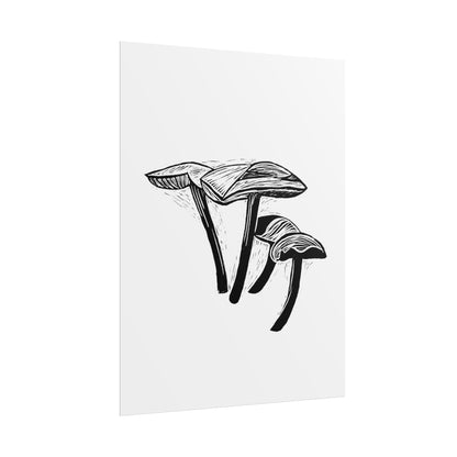 Black and White "Linocut" Mushrooms