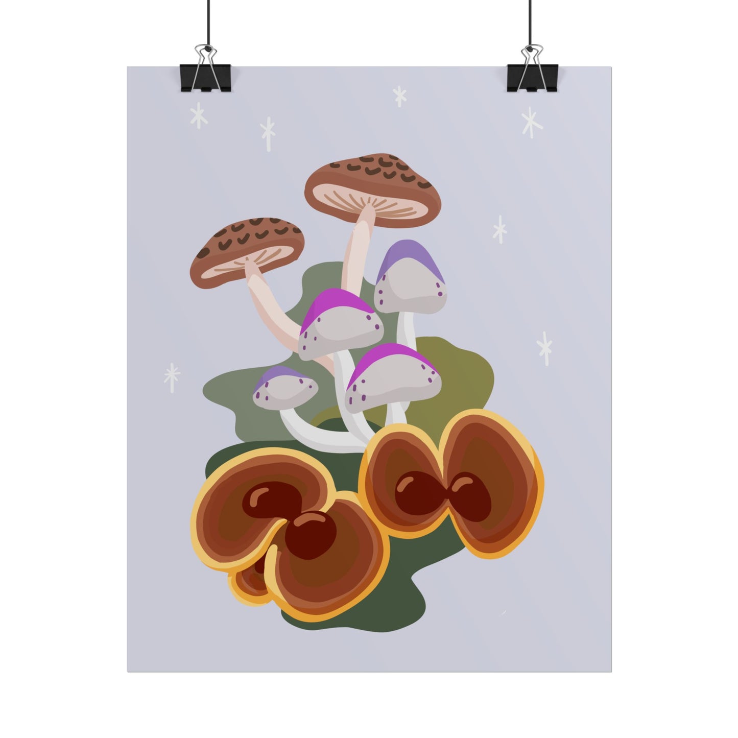 Purple Beige Glitter Mushrooms Cut-Collage Style Print