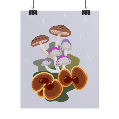 Purple Beige Glitter Mushrooms Cut-Collage Style Print
