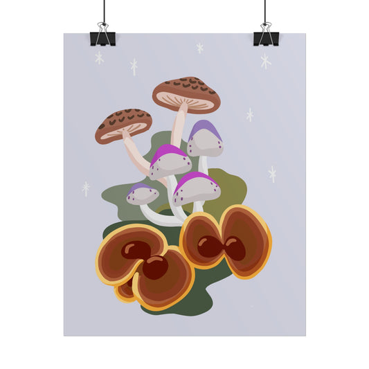 Purple Beige Glitter Mushrooms Cut-Collage Style Print