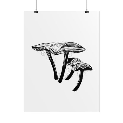Black and White "Linocut" Mushrooms