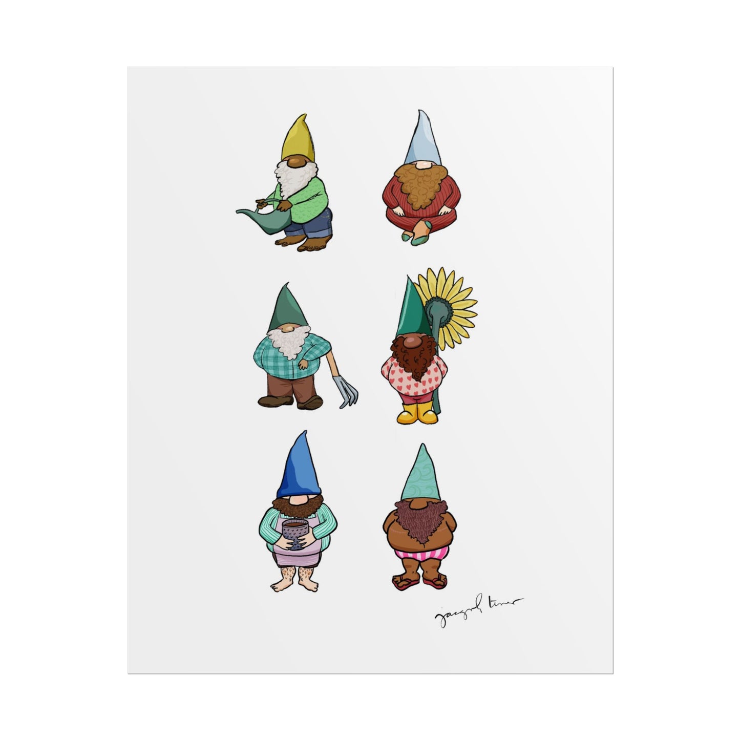 Gnome Collection with Colorful Beards Print
