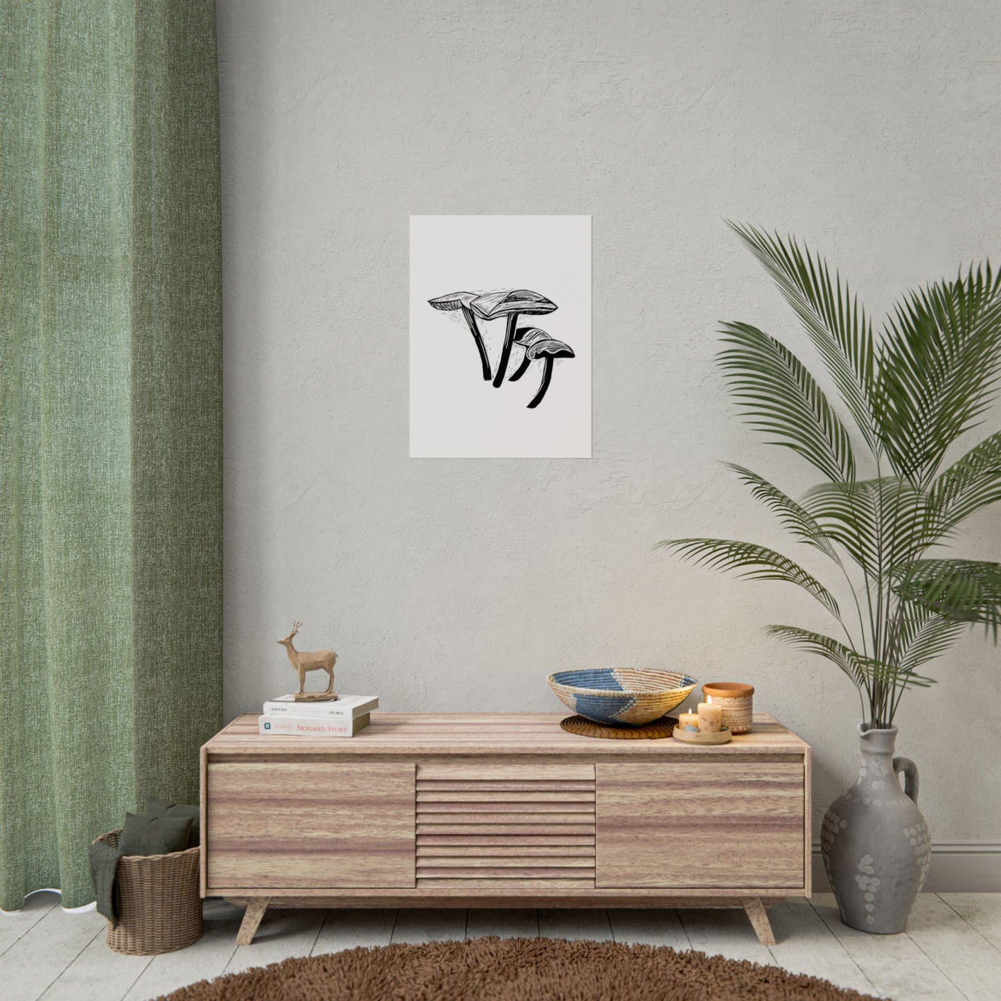 Black and White "Linocut" Mushrooms