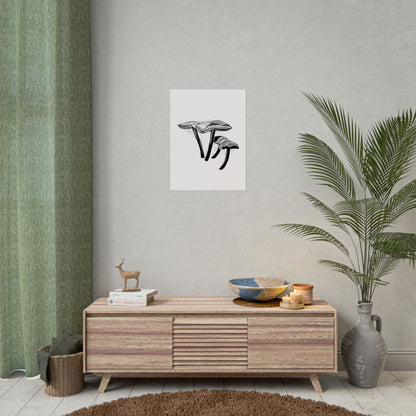 Black and White "Linocut" Mushrooms