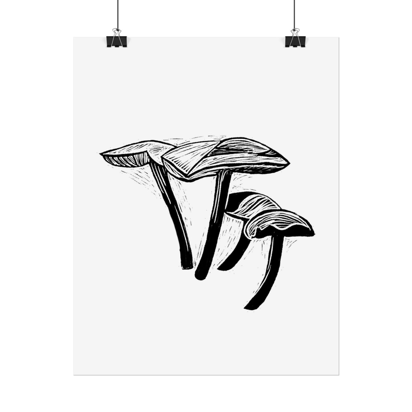 Black and White "Linocut" Mushrooms