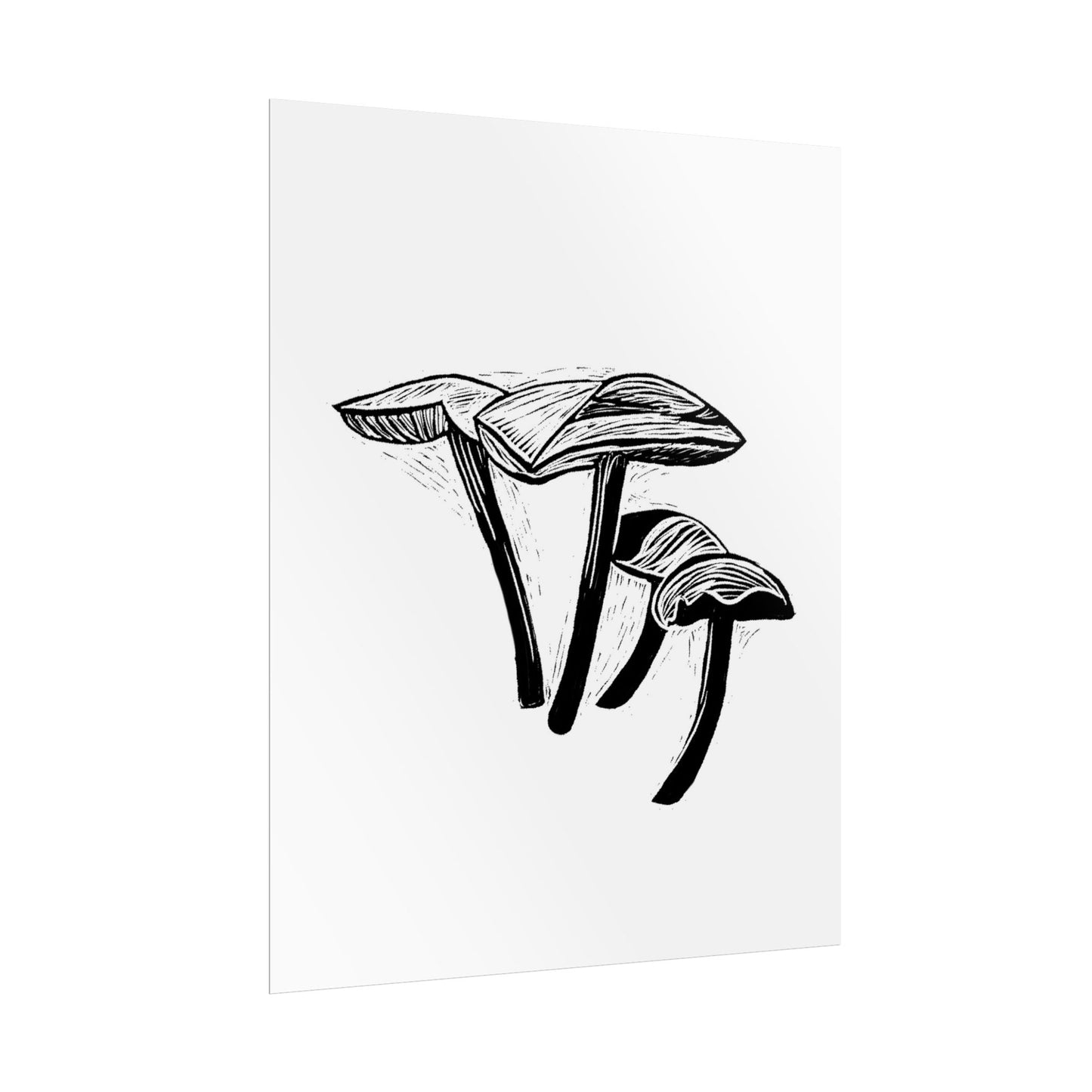 Black and White "Linocut" Mushrooms