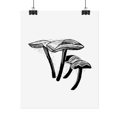 Black and White "Linocut" Mushrooms