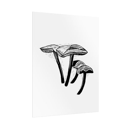 Black and White "Linocut" Mushrooms