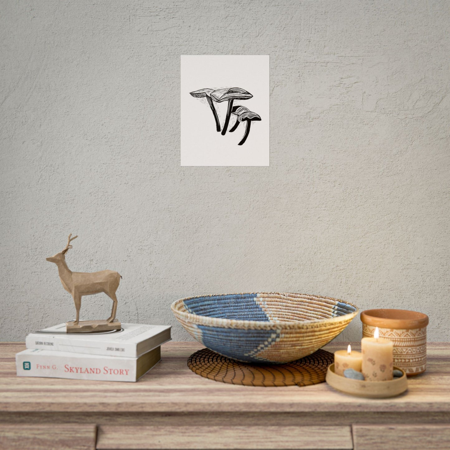 Black and White "Linocut" Mushrooms