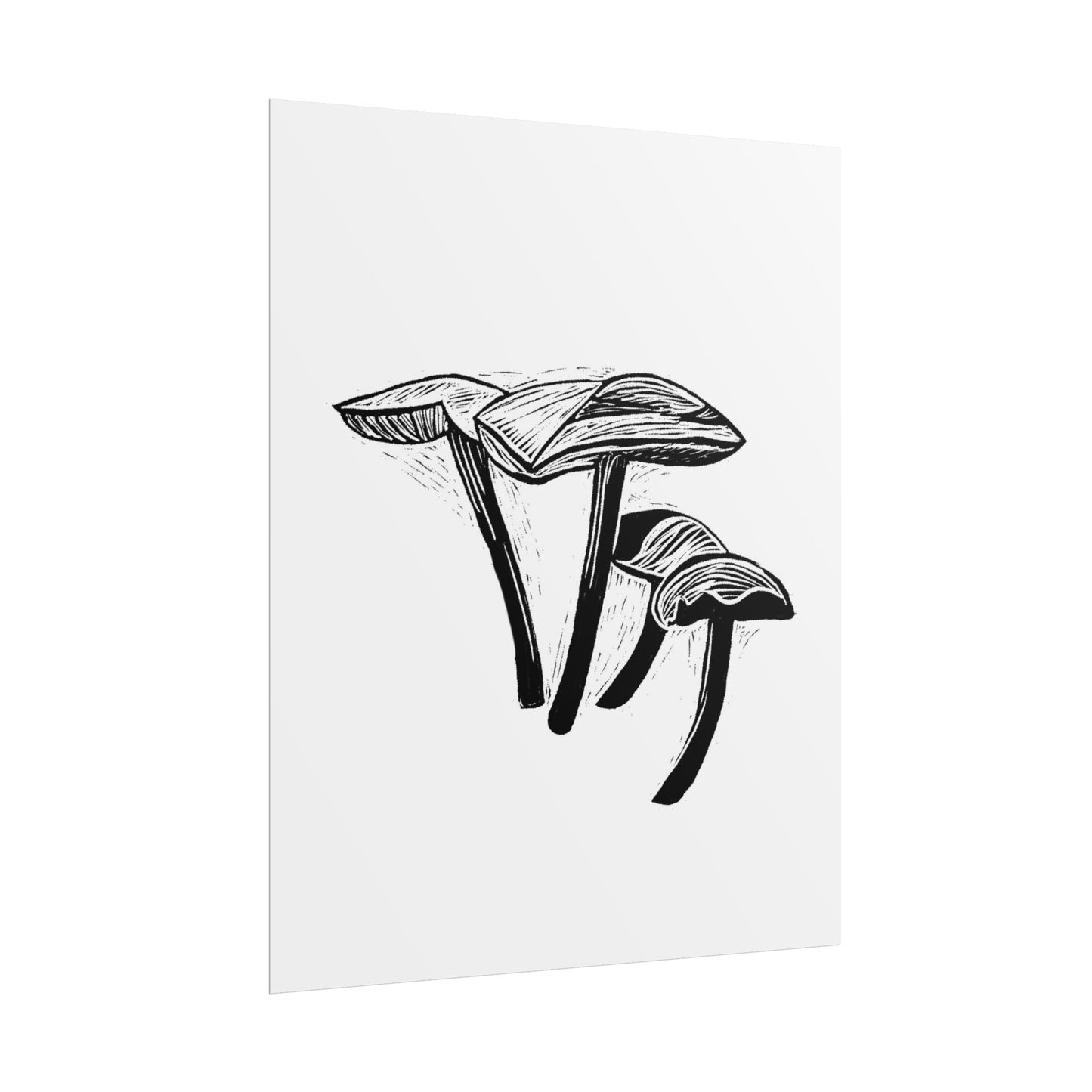 Black and White "Linocut" Mushrooms