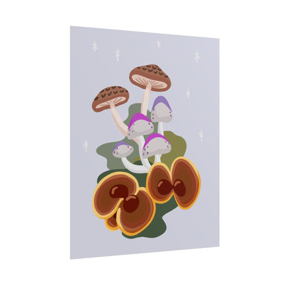 Purple Beige Glitter Mushrooms Cut-Collage Style Print