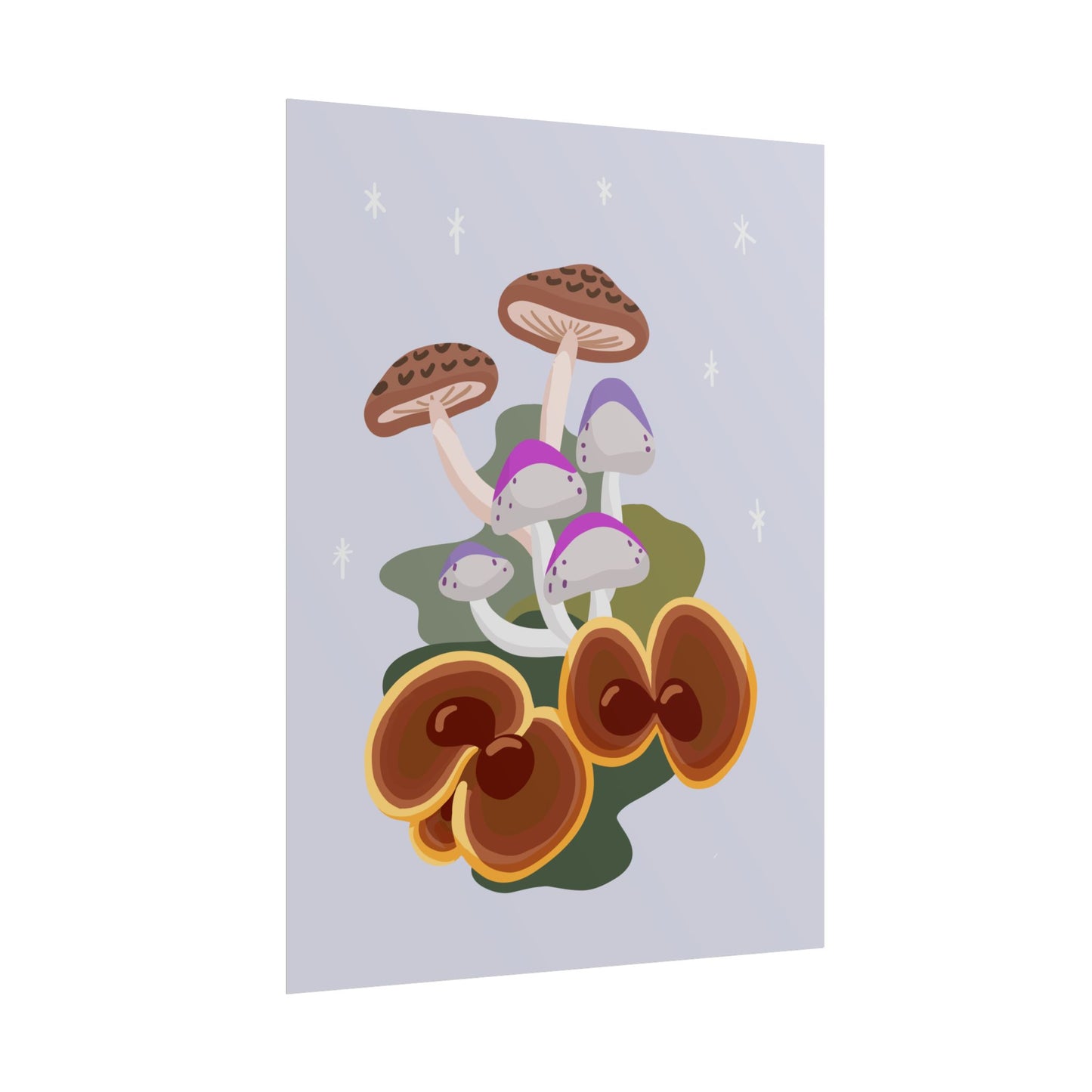 Purple Beige Glitter Mushrooms Cut-Collage Style Print