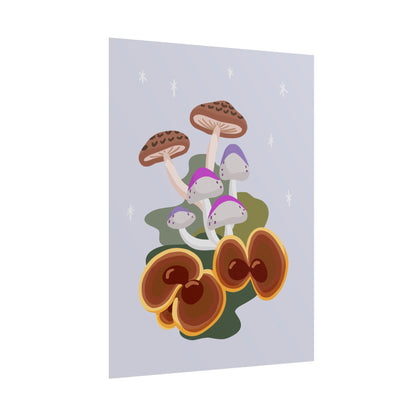 Purple Beige Glitter Mushrooms Cut-Collage Style Print