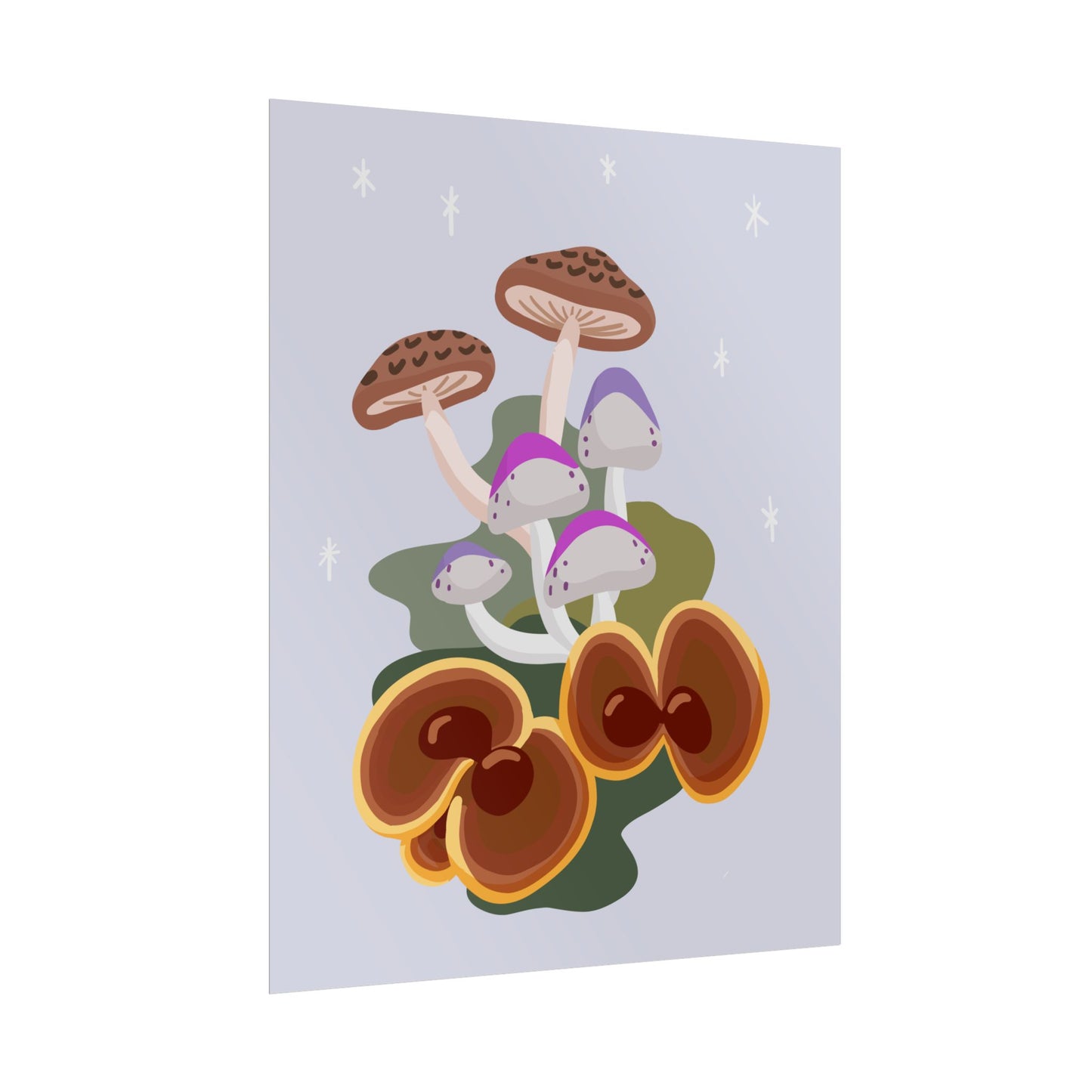 Purple Beige Glitter Mushrooms Cut-Collage Style Print