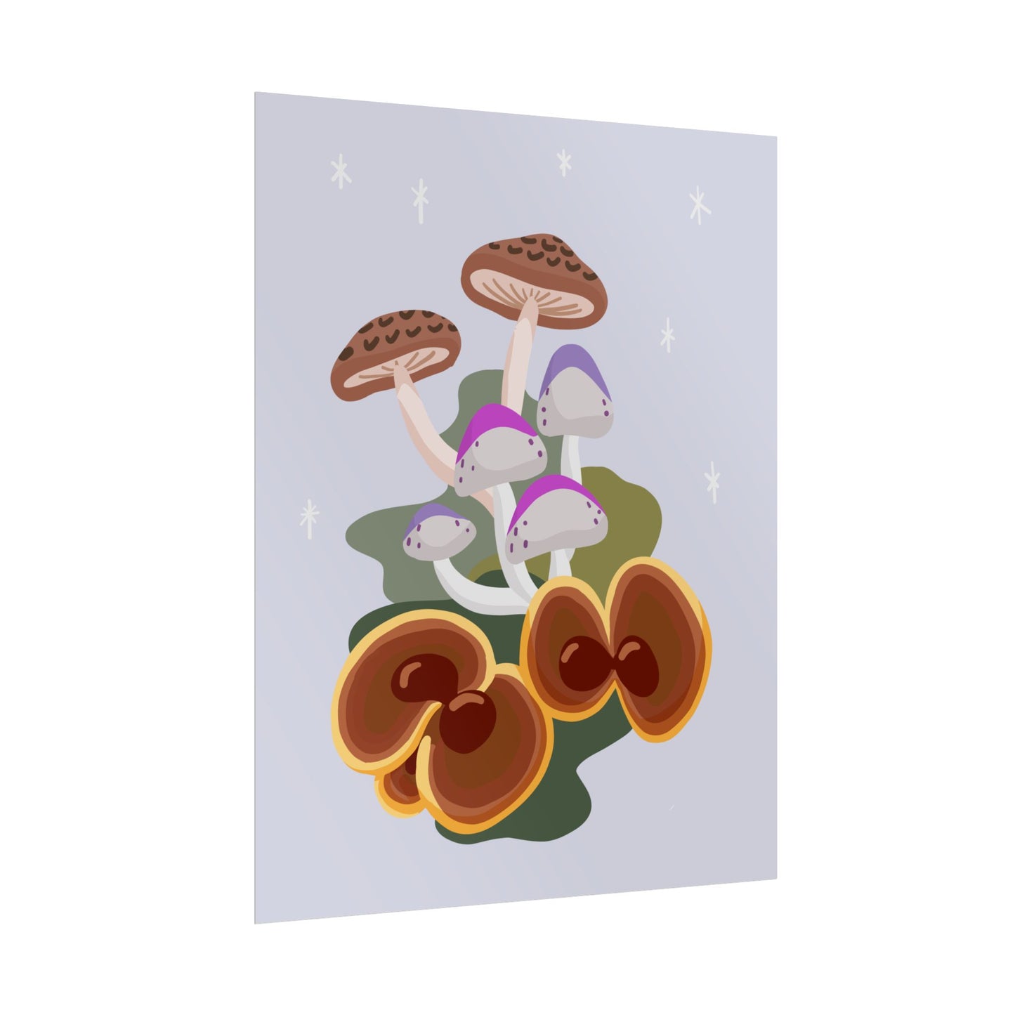 Purple Beige Glitter Mushrooms Cut-Collage Style Print