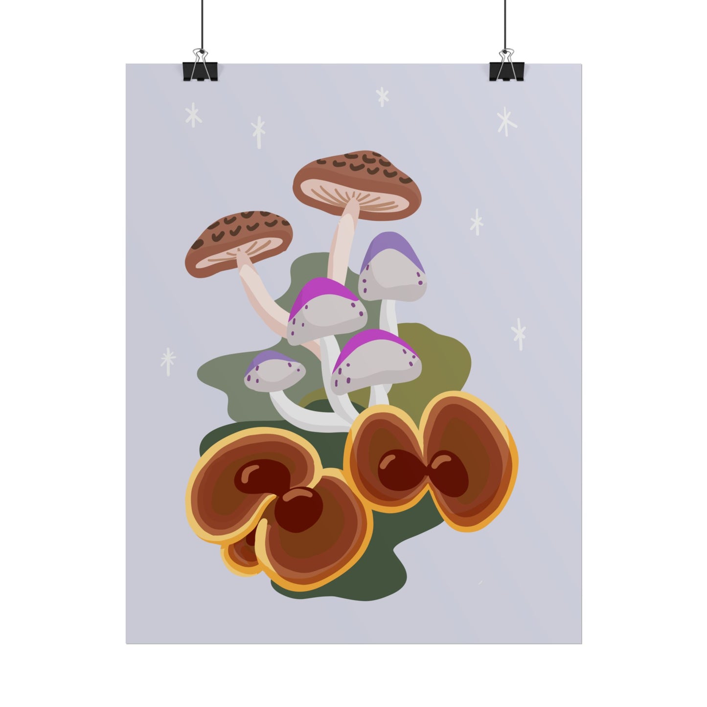 Purple Beige Glitter Mushrooms Cut-Collage Style Print