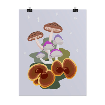 Purple Beige Glitter Mushrooms Cut-Collage Style Print
