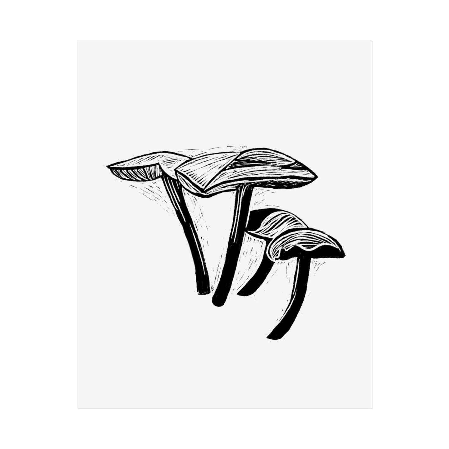 Black and White "Linocut" Mushrooms