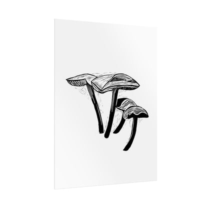 Black and White "Linocut" Mushrooms