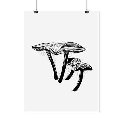 Black and White "Linocut" Mushrooms