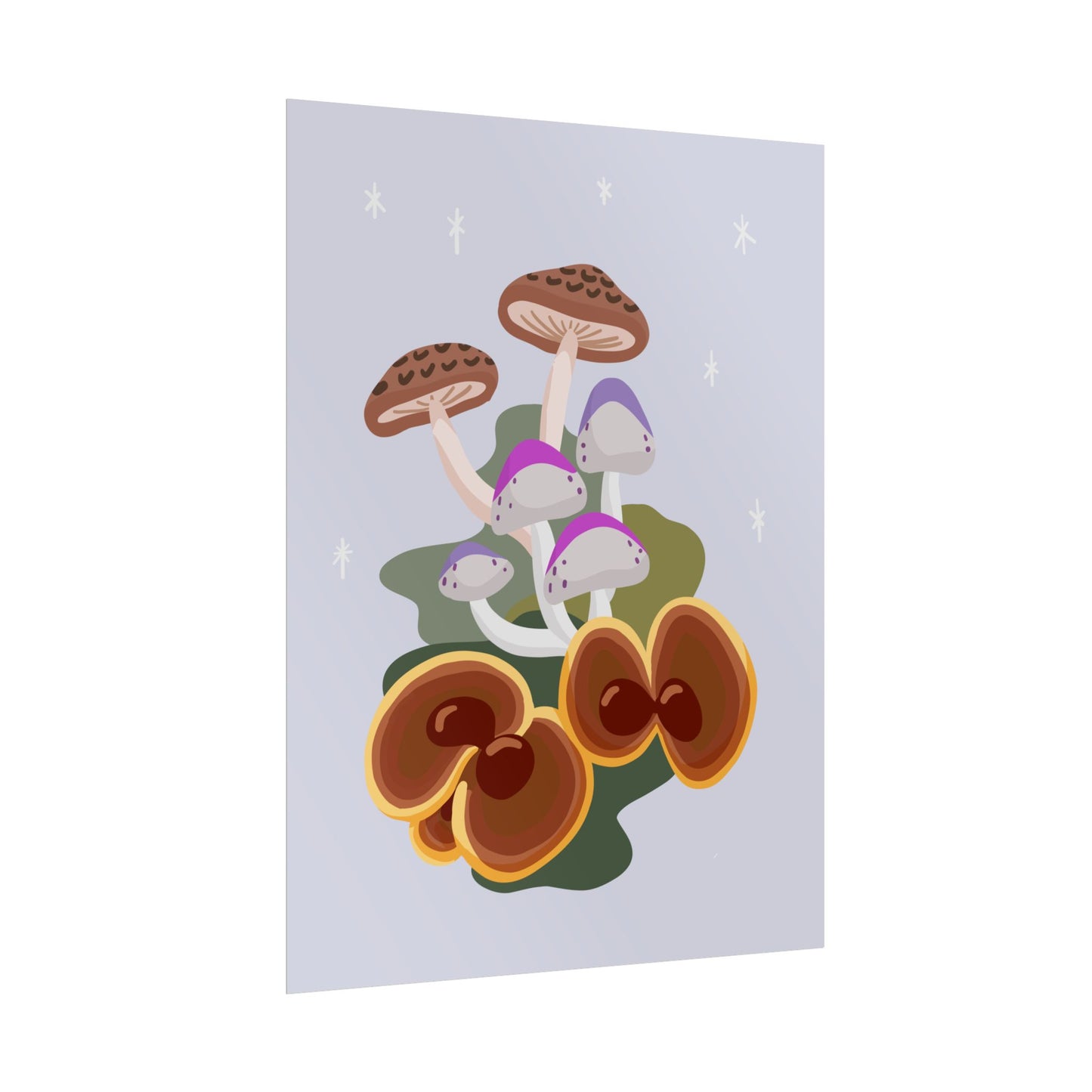 Purple Beige Glitter Mushrooms Cut-Collage Style Print