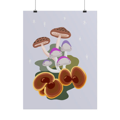Purple Beige Glitter Mushrooms Cut-Collage Style Print